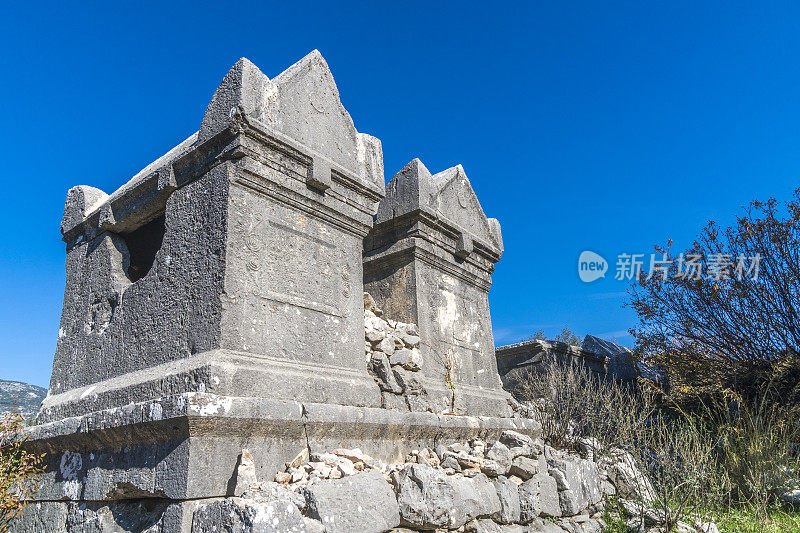 来自Dodurga村的Sidyma古城。Fethiye, Mugla，土耳其。